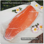 Salmon FILLET BONELESS Atlantic CHILE frozen whole cuts +/- 1.3 kg/pc length 18" 46cm (price/kg)